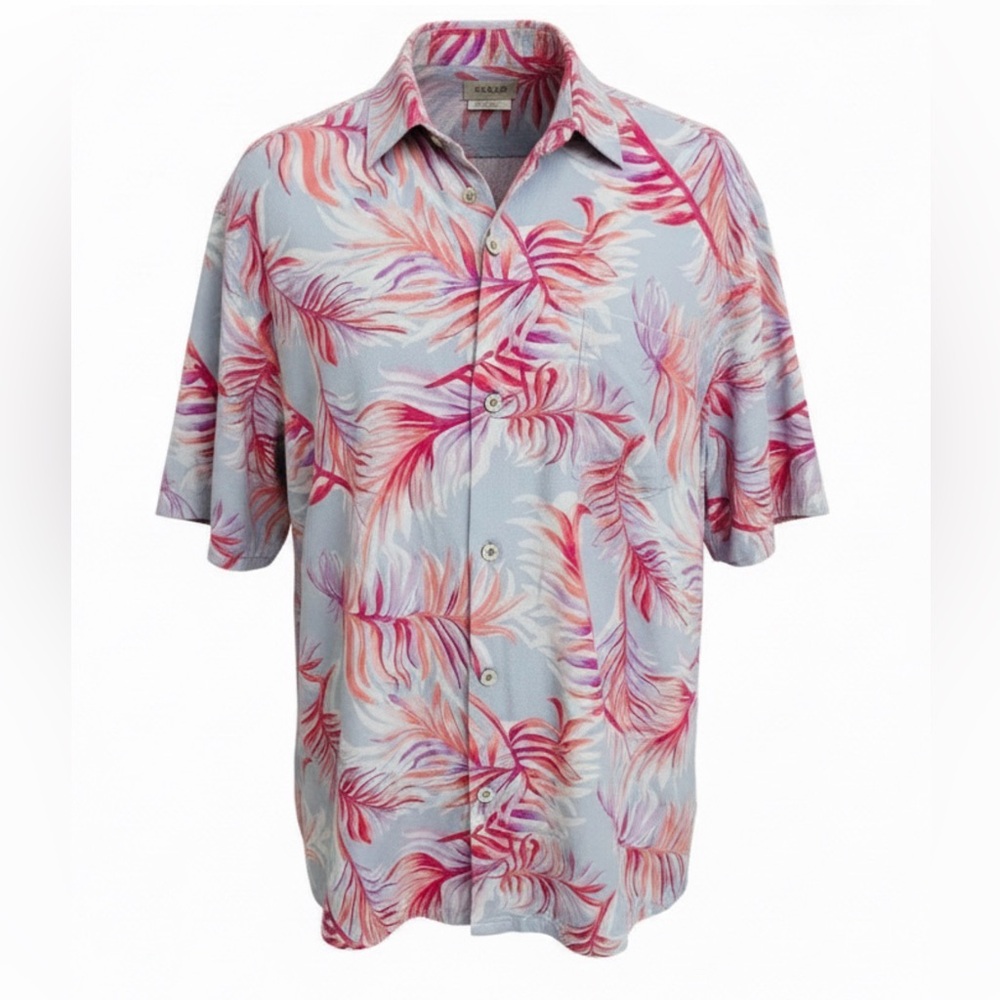Tommy Bahama 100% Silk Hawaiian Camp Shirt XXL Tropical Palm Leaf Print